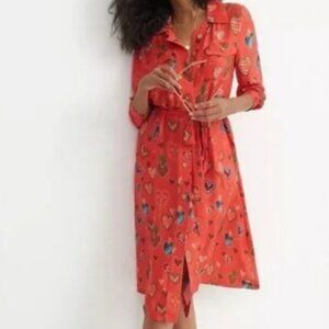 Anthropologie Farm Rio dress Heart print red MIDI Shirt dress Calixta
